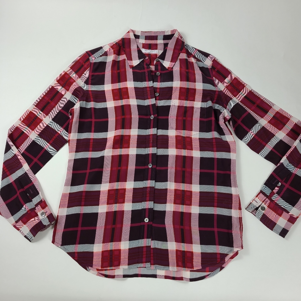 EQUIPMENT Pink Purple Plaid Silk Brett Shirt - S - Picture 3 of 6